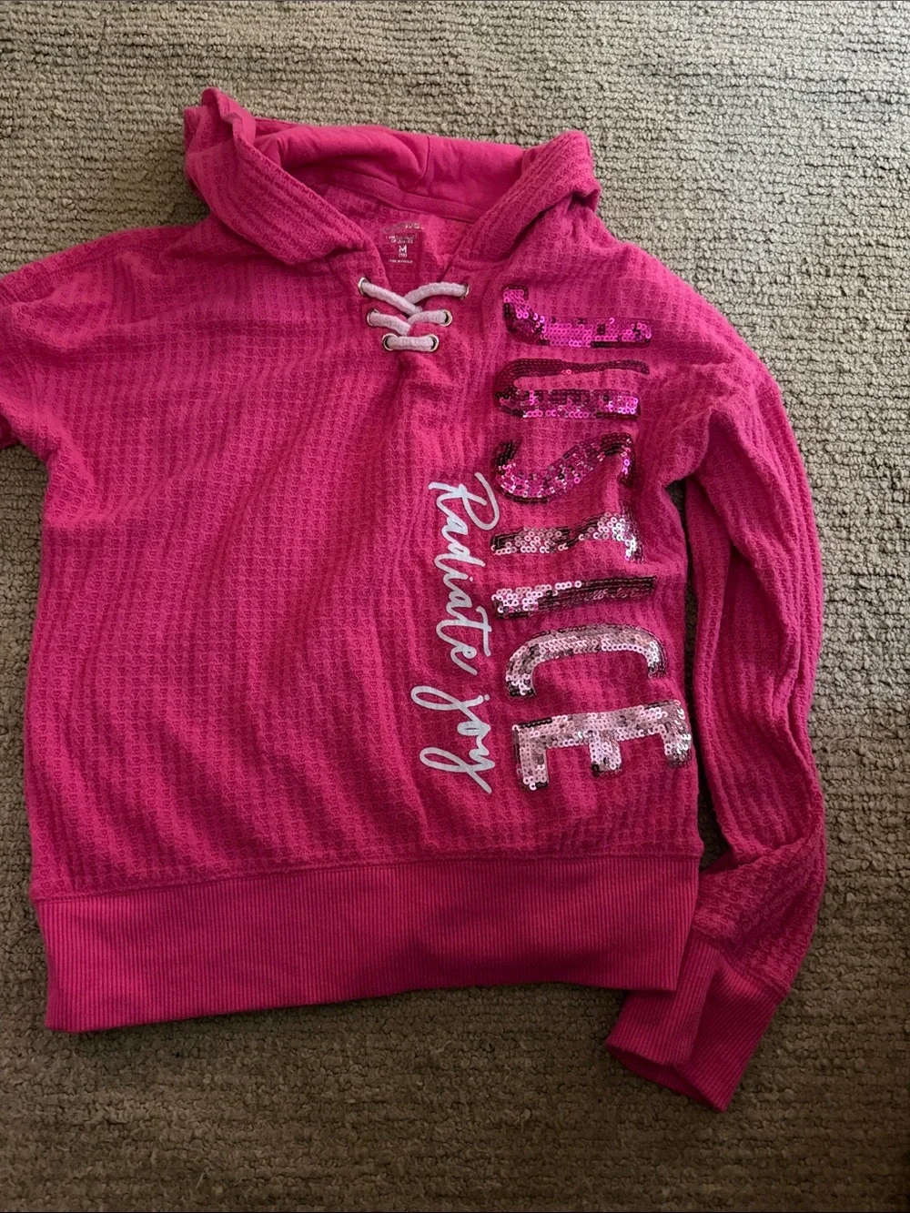 Justice Girls Hot Pink Sequin Script Hooded Pullover